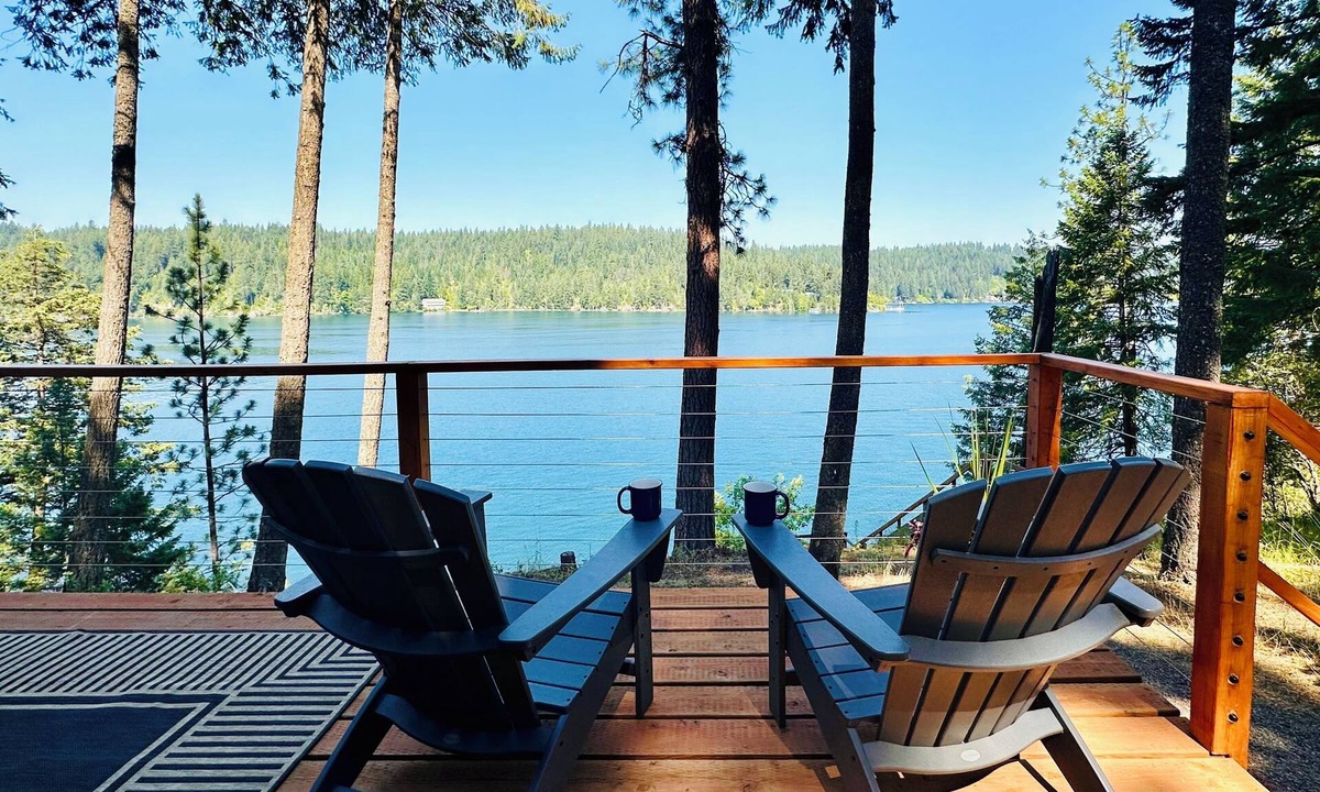 Hayden Lake Cabin | All day sun! Lakefront A-Frame cabin, private dock, sunset views, pet friendly.