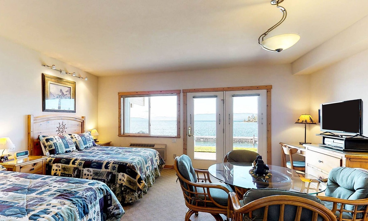 Polson Apartment | Lakefront studio with bay & mountain views, AC, docks for swimming & kayaking