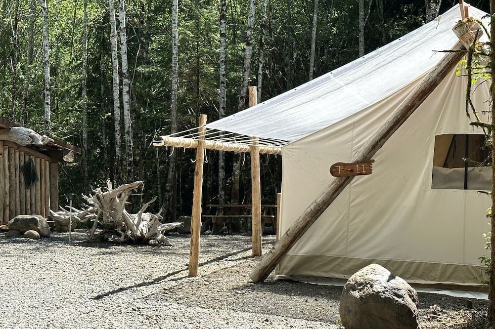 Forks RV Rental | Spacious and Pet Friendly Safari Tent on a Glamping Resort in the Pacific Northwest, WA
