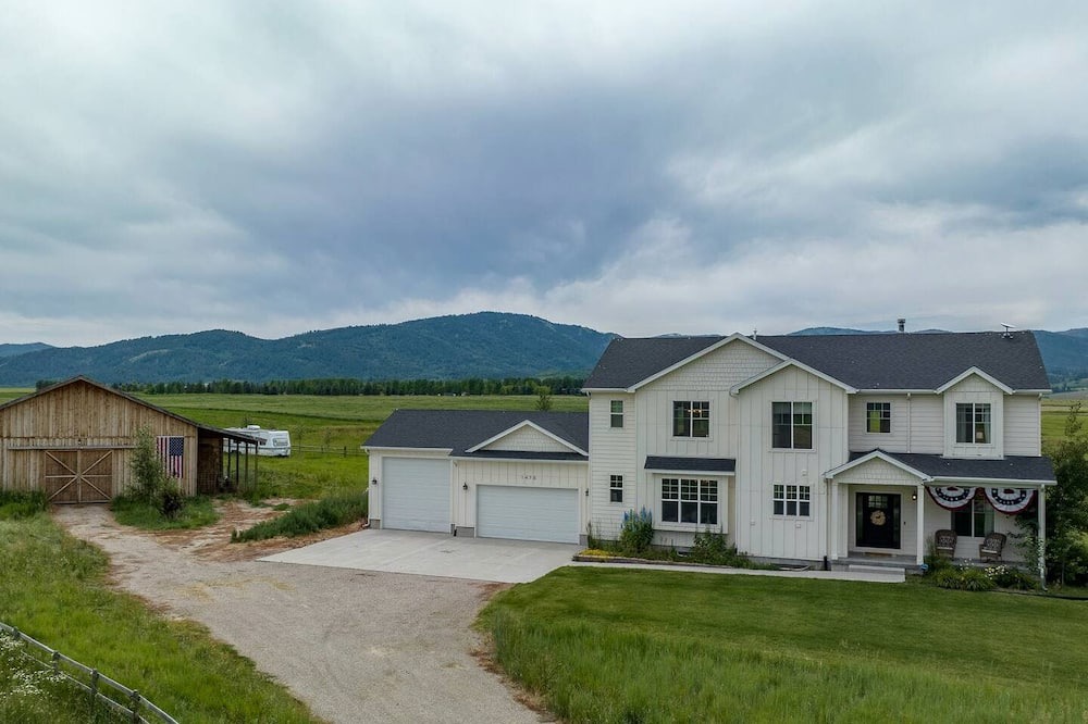 Driggs House | Spacious Farmhouse Retreat with Teton Views and Outdoor Games Near National Parks in Tetonia, Idaho
