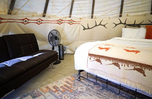 Gardiner Resort | Beautiful Glamping Tipi at Yellowstone. 2 Queen Beds, Private Bath, ages 5+.
