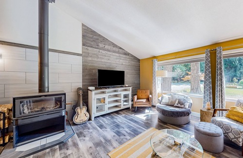 Trestle Creek House | Dog-friendly, creekside home with hot tub, sauna & firepit - walk to the lake