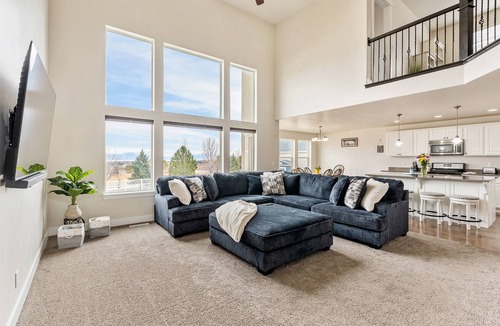 Saratoga Springs House | Fenced Mountain Views Game Room & Backyard Park