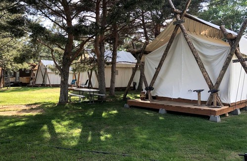 Palisades RV Rental | Luxury Safari Tent with Private Bathroom in Swan Valley, Idaho near Palisades Lake