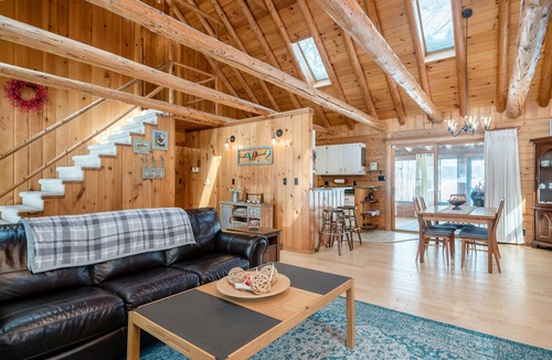 Big Rapids Cottage | Secluded Lakefront Log Home on 4 Acres With Sauna
