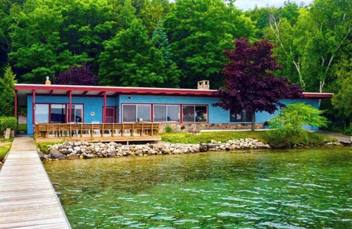 Frankfort House | Spacious vacation gem on Crystal Lake w/gas fireplace, WiFi, central AC, firepit