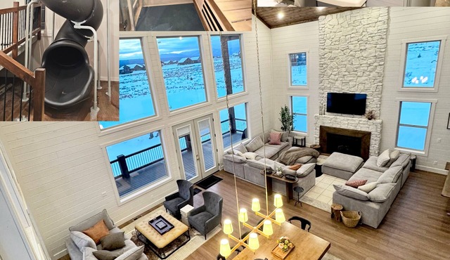 6-bedroom cabin-lake access .5 mile-hot tub-sauna-6' spiral slide-Modern Comfort