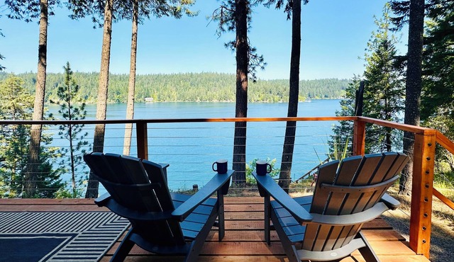 All day sun! Lakefront A-Frame cabin, private dock, sunset views, pet friendly.