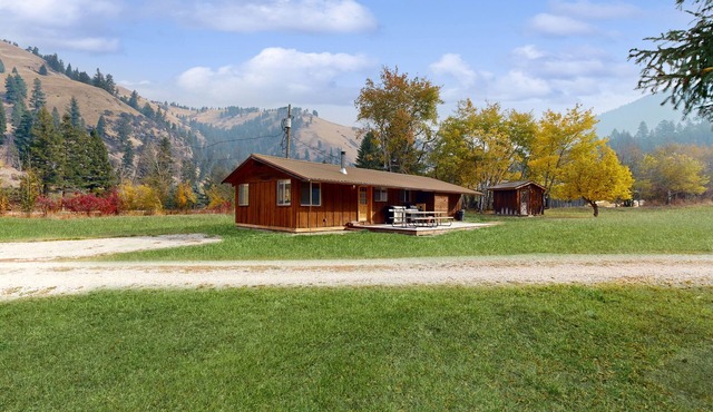 Cozy cabin in pastoral setting w/wood stove, mountain views, walk to river