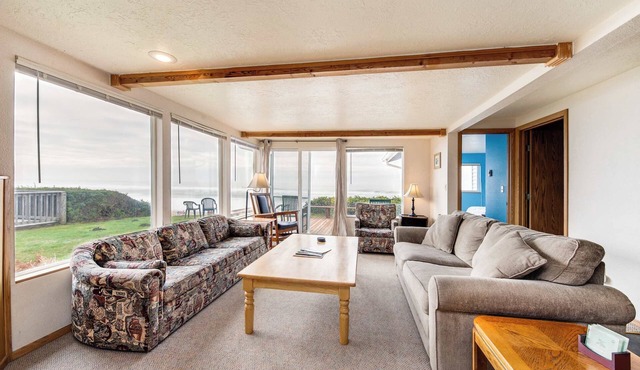 Dog Friendly Oceanfront Home with Easy Beach Access, Large Deck & Walk to Park