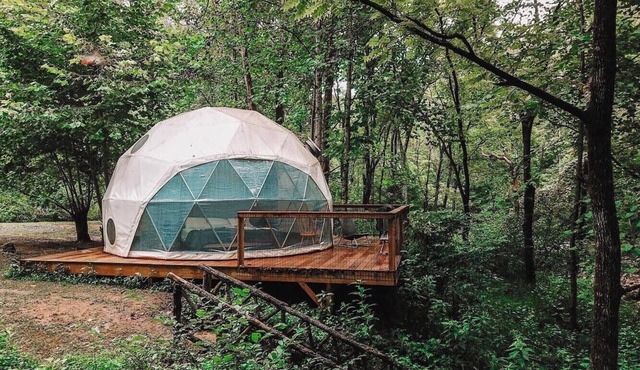 Glamping Geodesic Dome Tent - Trout Stream, Fire Pit & Privacy + in Deep Gap