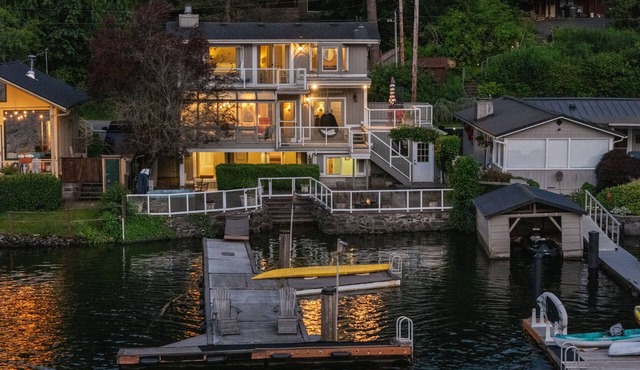 Lake Samish Retreat by Gather: Lakefront Home w/Private Dock, Hot Tub & Views