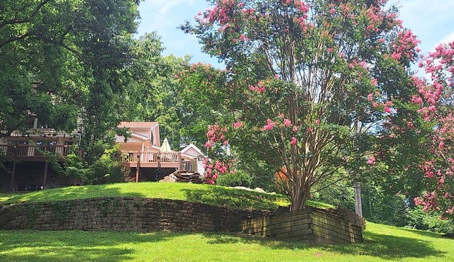 Private country hillside setting surrounded by trees, birds, wildlife pond/falls