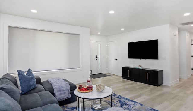 Sleek modern design meets peaceful retreat for a comfortable stay.