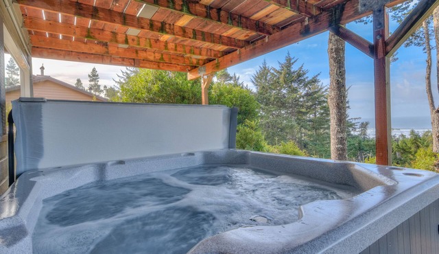 Stupendous Views Over Forest to Sea, Hot Tub, and game room in This Family Home!