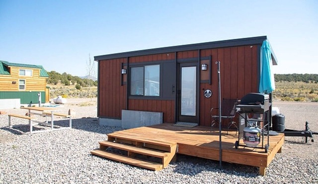 Tiny home with one queen bed and fold out couch all on main floor. Sleeps: 3