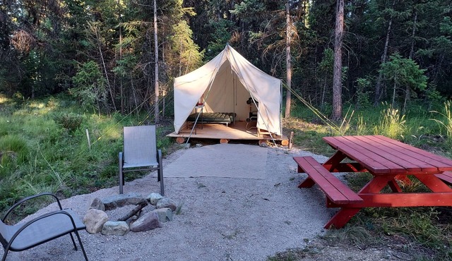 Wall Tent by Happy's Inn with trails to Crystal Lake, bring your own bedding.